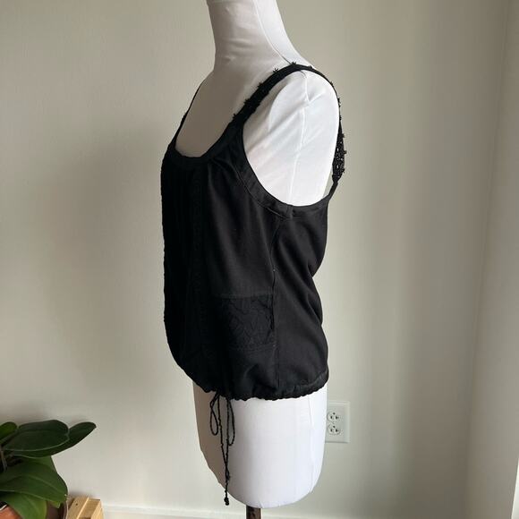 ANTHROPOLOGIE EMBROIDERED LACE TANK BLACK DRAW STRING WAIST SIZE SMALL - Picture 4 of 6